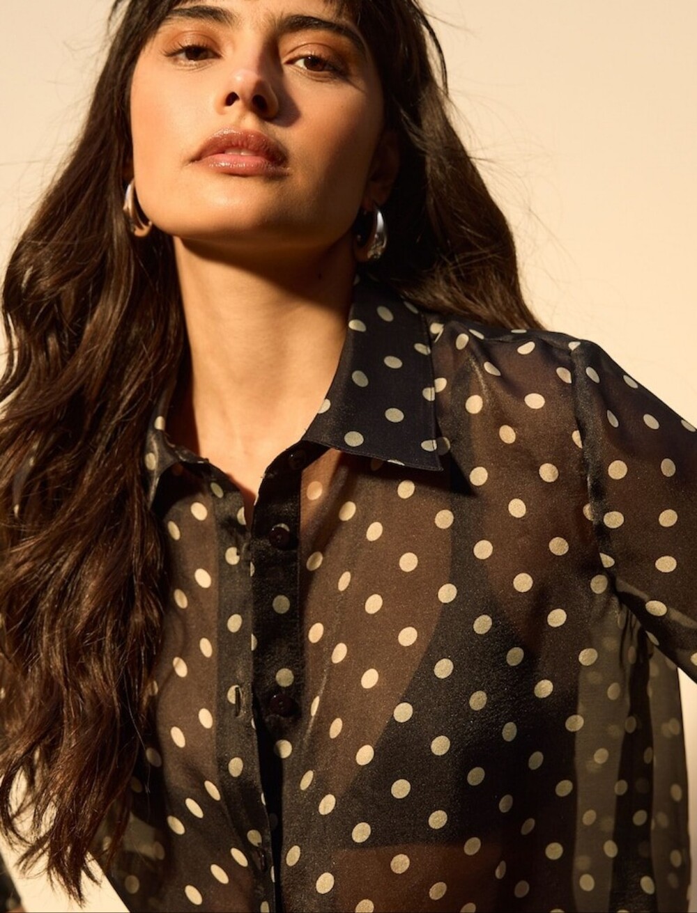 Dynamite Semi Sheer Polka Dot Button Up Blouse M
